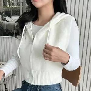 무지 세미크롭 여자 베스트 레이어드 니트 조끼 트레이닝바지 후드