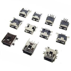 10 조각 9 가지 유형 미니 USB 커넥터 B 2.0 잭 5pin SMT DIP PCB 보드 싱크 1.7 소켓 암