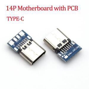 1-10pcs USB 3.1 유형 C 커넥터 14 핀 암 소켓 리셉터클 스루 홀 PCB 180 수직 쉴드