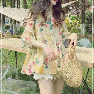 셔츠 7부 린넨 꽃무늬 여성 예쁜 블라우스 XWA97724
