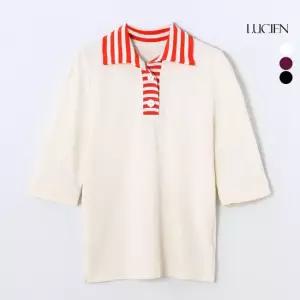 루시앙 코튼100 배색 카라 티블라우스 3종 택1