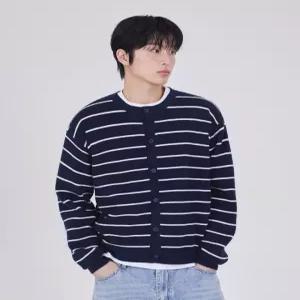 [국내백화점 매장정품] 굿라이프웍스 GLW 스트라이프 크롭 니트 가디건 네이비 26SSGK21NA 110537