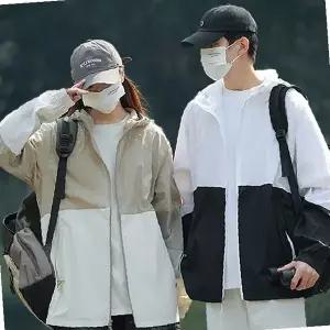 남녀 공용 컬러 배색 경량 바람막이 점퍼 봄 가을 야외 활동 등산 캠핑 데일리