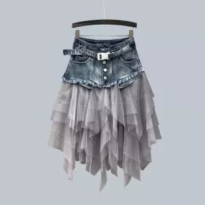 데님 스커트 댄스복 라인댄스 줌바 무대 청치마 프릴 시퀸 반짝