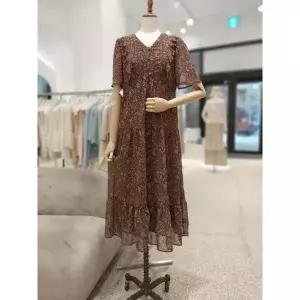 이월수량 써스데이아일랜드 프릴 포인트 패턴 원피스 T256MOP157 롱, 브라운, S 2790345