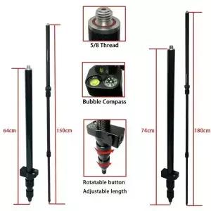 텔레스코픽 센터링 폴 휴대용 탄소 섬유 74-180cm/64-150cm RTK GPS 프리즘 측량봉 5/8x11 나사