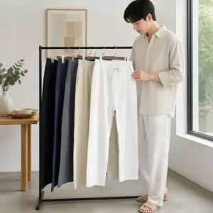 [STYLELUX]남성 린넨 밴딩 바지 여름 통기성 좋은 마 슬랙스 팬츠