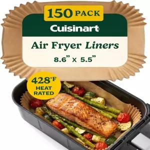 Cuisinart 에어프라이어용 일회용 라이너 150개입 8.6 x5.5 직사각형 식품용 무표백 실리콘 코팅 유산지로