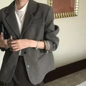 여자 싱글버튼 심플 헤링본 그레이 겨울 자켓 재킷_X