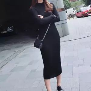 나시원피스 골지 니트 롱 원피스 카라니트원피스 슬림핏 타이트 라인 강조 파티룩