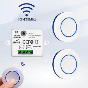 RF 433MHz 무선 원격제어 전등 스위치2 호환20V 110V 10A 릴레이 수신기 LED 램프 미니 라운드 버튼 벽 패