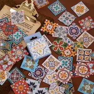 46 개/상자 레트로 타일 장식 스티커 Scrapbooking diy 스틱 라벨 일기 편지지 앨범 저널