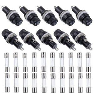 BOJACK 10가지 값 30개입 5X20MM 검은색 나사 캡 퓨즈 홀더 250VAC 10A 125VAC 15A 및 10A/15A 패스트 블로우 글라스 키트