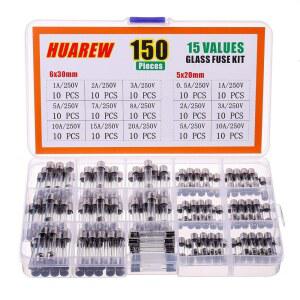 HUAREW 15개 150개 빠른 점화 유리 퓨즈 250V 전압 5X20MM 0.5A 1 2 3 5 10A 6X30MM 7 8 10 15 20A 앰프 어셈블리 키트