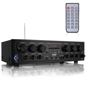 Pyle 무선 블루투스 노래방 6채널 750W 전원 스테레오 수신기 홈 오디오 (USB AUX 서브우퍼 출력 폰 2 마이크 입력(Echo ) PA용 토크오버