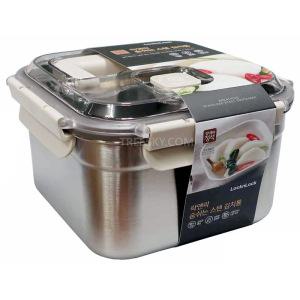 락앤락 숨쉬는 김치통 핸디형 정사각 스테인리스 밀폐용기-2.4L 1개/그레이 (LST701B)