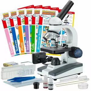 AmScope M150C-SP14-EXCL1 1000배 복합 단안 현미경 세트 슬라이드 배율 범위 생물학용