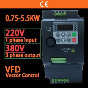 입력 220V ~ 출력 380V VFD 가변 주파수 드라이브 변환기 인버터 0.75/1.5/2.2/3.7/4/5.5 KW 모터 속도 컨