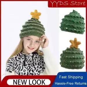 가을과 겨울 크리스마스 부모-자식 모자 수제 트리 스타 양모 휴일 따뜻한 선물