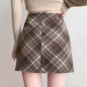 스커트 치마 SK 여성 2컬러 체크 모직 미니 A라인 가을 겨울