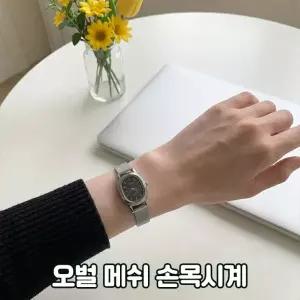 하이뷰 3166 오벌 메쉬 여성 메탈 실버 스트랩 워치 아날로그 손목시계