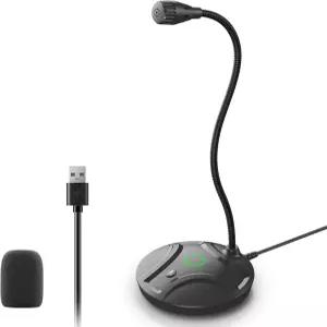 CMOCIIY 플러그 앤 플레이 USB 컴퓨터 마이크 유연한 구즈넥 및 음소거 버튼 LED 게임 유튜브 스트리밍용