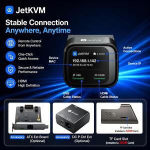 JetKVM 원격 액세스 KVM Over IP HDMI USB BIOS 관리 TF 카드 슬롯 서버 NAS 산업용 PC용