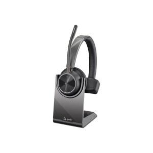 POLY - VOYAGER 4310 UC 무선 헤드셋 + 충전 스탠드 (PLANTRONICS) 한쪽 귀 USB-A 블루투스 어댑터로 PC/MAC 연결 블루투스로 휴대폰 연결 TEAMS(인증됨) ZOOM 및 기타와 호환