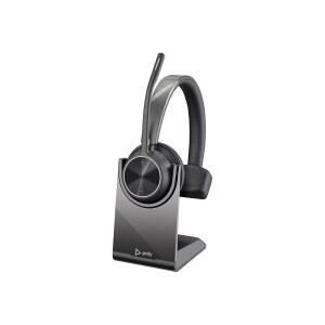 POLY - VOYAGER 4310 UC 무선 헤드셋 + 충전 스탠드 (플랜트로닉스) 마이크 포함 단일 이어 USB-A 블루투스 어댑터로 PC/MAC 연결 가능 블루투스로 휴대폰 가능 TEAMS ZOOM 등과 호환