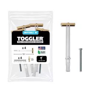 TOGGLER 스냅토글 1/4-20 볼트가 포함된 드라이월 앵커 4개 세트 장착된 고강도