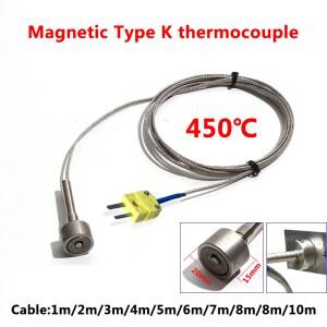 마그네틱 열전대 K형 0~450 ° C 휴대용 표면 온도 센서 DIA 20mm 차폐 케이블 1-6m(소형 커넥터 포함)