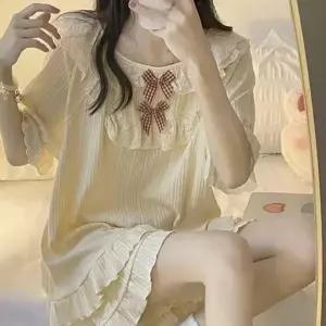 잠옷 파자마 포인트 귀여운 찰랑 잠옷 선물 실크 세트 커플 여름 리본 결혼 속옷 여