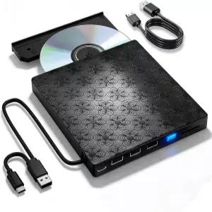 6 in 1 휴대용 외장 블루레이 드라이브 버너(USB 3.0 및 Type-C/SD/TF 포트 지원) 100GB BD 3D 재생 CD/DVD