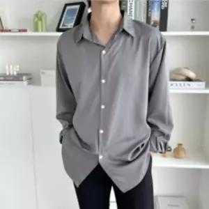 남성 캐주얼 구김적은 무지 카라 남방 긴팔 롱 셔츠
