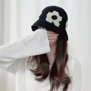 봄 여름 면 니트 꽃 패턴 와이어 버킷햇 벙거지 모자 
