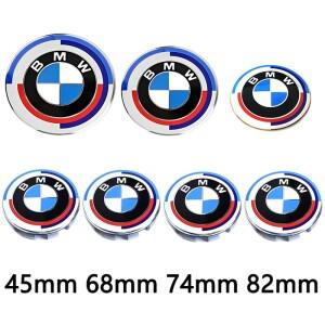 BMW 호환 호환 50주년 기념 로고 82mm+후면 배지 74mm+휠 허브캡 68mm+스티어링 휠 스티커 45mm 2025 신형
