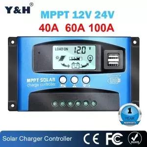 YH MPPT 태양광 충전 컨트롤러 40A 60A 100A 부하/듀얼 USB LCD 12V 24V 자동 패널 충전기 레귤레이터