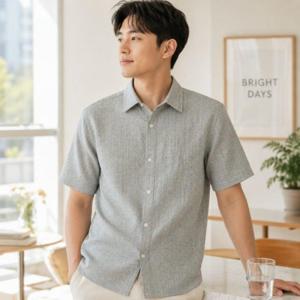 EAS 남성 시어서커 그린체크무늬 반팔셔츠 SQ-1010087