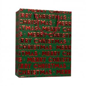 혜명잡화몰 [기븐] X-MAS 3D 금박쇼핑백 중 그린 / 260*100*320MM - 팩 (10개입) 쇼핑가방 종이백 선물담기
