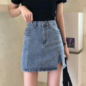 여성 미니 청치마 스판 트임 데님 스커트 팬츠 반바지