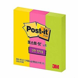 3M 포스트잇 형광 SSN 6133 그리움노랑 핫핑크 새싹그린 25X76 100매X3 갑 (20개입) 떡제본메모지 점착메모