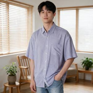남성 여름반팔셔츠 코튼린넨 스트라이프 오버핏 데일리룩 휴가철 휴양지 출근룩