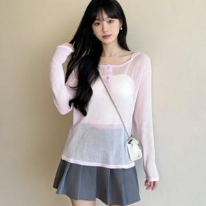 시스루 티셔츠 백스트랩 여리루즈핏 여름 휴가룩 데일리 등원룩 하객룩