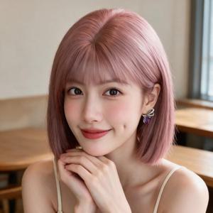 여성 단발 가발 핑크뱅 코스프레 파티용 데일리 웨어링 헤어피스