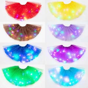 LED 빛나는 빛 여성 Tulle 스타 스커트 짧은 투투 미니 스커트 성인 멋진 발레 댄스웨어 파티 의상 볼 가운 미니 스커트