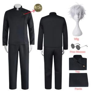 Jujutsu JJK 고등학교 고죠 사토루 코스프레 의상 남녀 공용 셔츠 바지 가발 할로윈 의상 풀세트