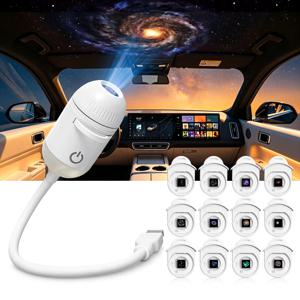 USB 미니 갤럭시 프로젝터 무드등, 2-in-1 교체 가능한 필름이 있는 별빛 분위기 조명, 가정 및 차량 장식용 성인/아동 선물