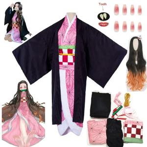 카마도 네즈코 애니메이션 코스프레 코스튬, 기모노, 키메츠노 야이바, 페루크, 유니폼, 할로윈, 여성, 앙팬츠