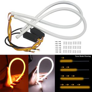 DRL LED 자동차 주간 러닝 라이트 30cm 45cm 60cm 유연한 노란색 흐르는 LED 튜브 스트립 회전 신호등 범용 방수