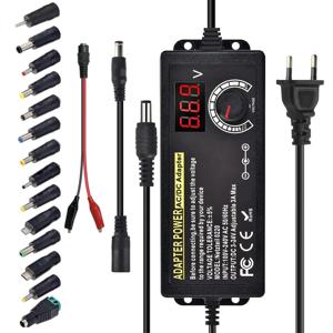 조정 가능한 전원 공급 장치 가변 AC-DC 전원 어댑터 실험실용 3V-24V-3A 미국/EU 플러그 여성용 가전제품 악어 클립 포함